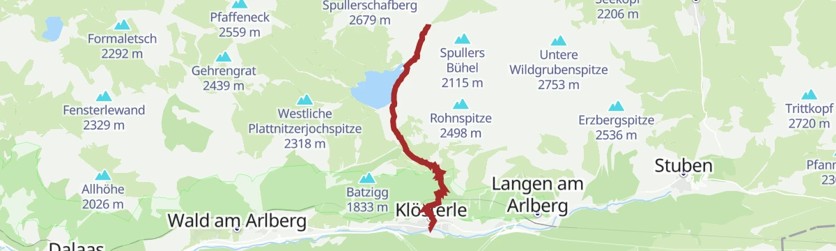 Route map: 3-Tages-Tour Spullersee und Formarinsee (Etappe 1)